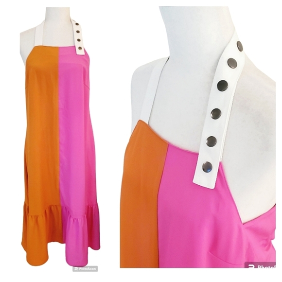 New CROSBY by Mollie Burch Color Block Snap Halter Maxi Dress Size Medium - Picture 1 of 7